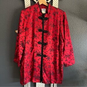 Vintage Karen Kwong R&M Richards Asian Oriental Red Kimono Cardigan 14 USA
